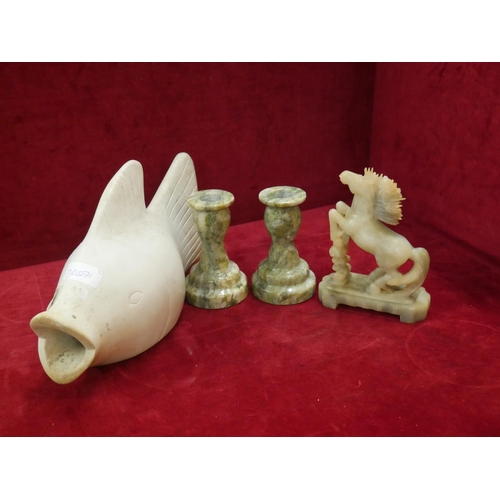 294 - 4 SOAP STONE FIGURES INCLUDING BLOW FISH