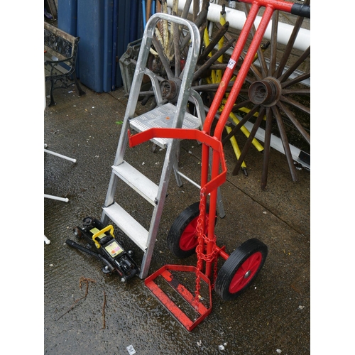 147 - CYLINDER TROLLEY, STEP LADDER & TROLLEY JACK