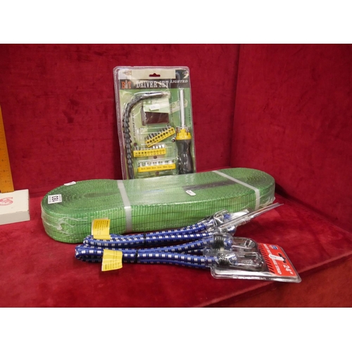 183 - LIFTING STRAP & BUNGEE CORDS PLUS DRIVER SET