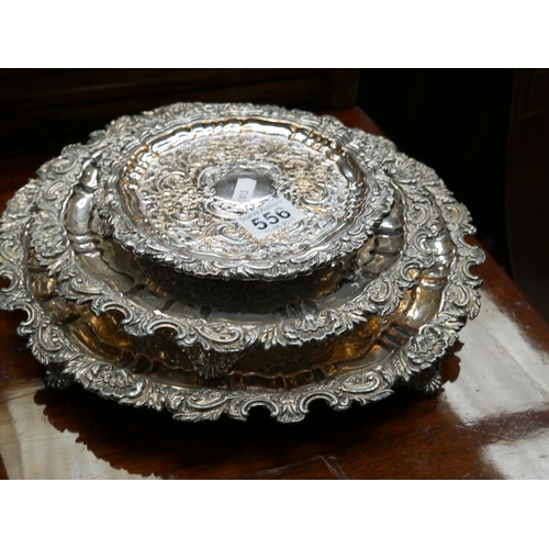 556 - 3 SILVER PLATED TRAYS