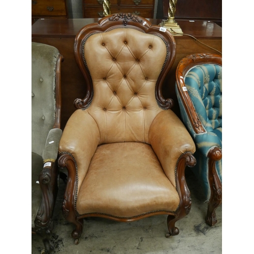 582 - DEEP BUTTONED LEATHER ARMCHAIR