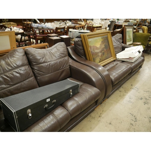 599 - 2 SEATER & 3 SEATER BROWN LEATHER SETTEES