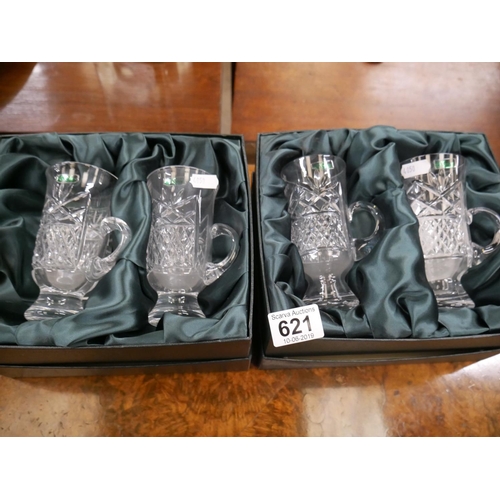 621 - 2 SETS OF BOXED CRYSTAL IRISH COFFEE MUGS