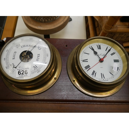 626 - MOUNTED BAROMETER & CLOCK SET