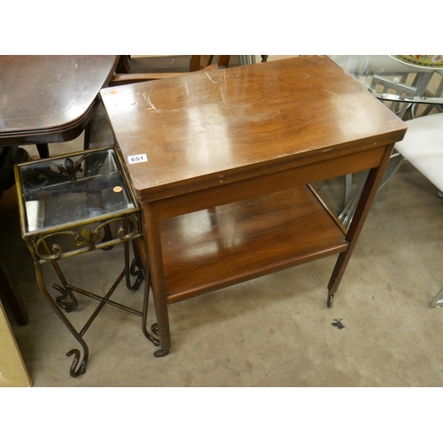 651 - TROLLEY & GLASS TOPPED TABLE