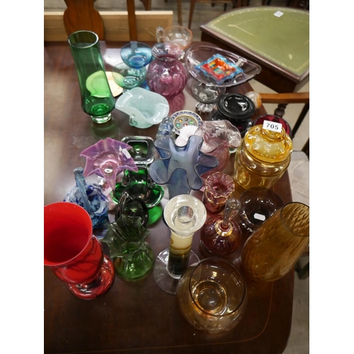 705 - LOT OF COLOURED GLASSWARE