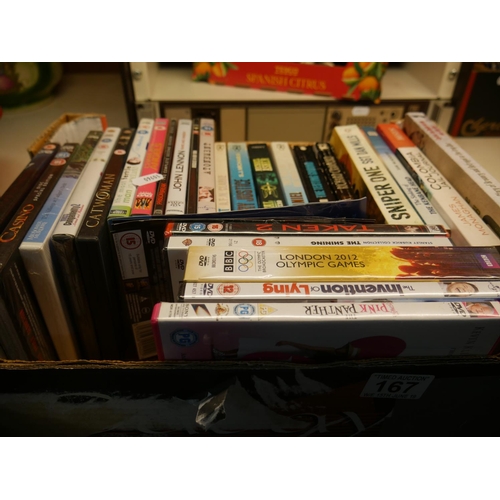 167 - BOX OF BOOKS & DVDS