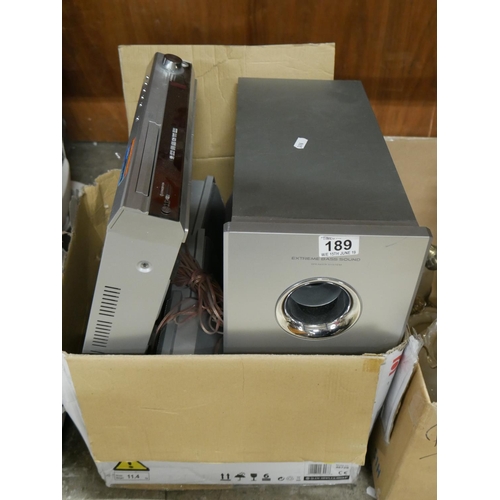 189 - BOX OF AUDIO EQUIPMENT