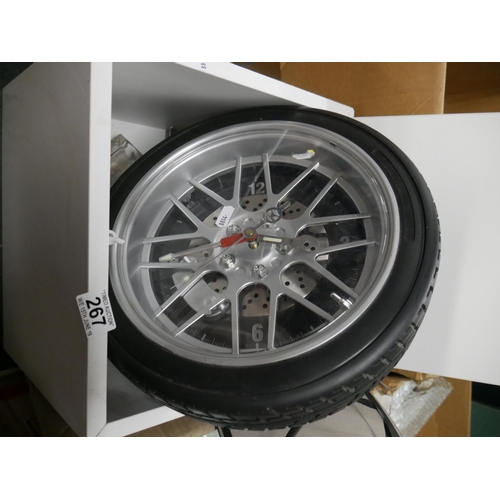 267 - BOX OF LIGHTS & WHEEL CLOCK