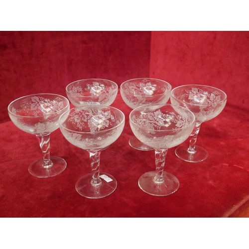 266 - 6 ETCHED CHAMPAGNE FLUTES