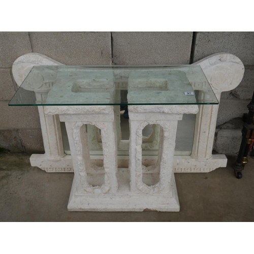 97 - MARBLE EFFECT TABLE & MIRROR