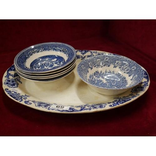 69 - BLUE & WHITE PLATTER & BOWLS