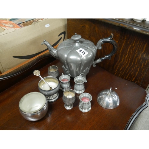 836 - BROADHEAD & ATKIN PEWTER TEA POT & OTHERS