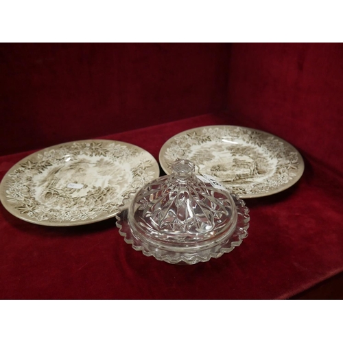 91 - 2 VICTORIAN PLATES & GLASS JAR