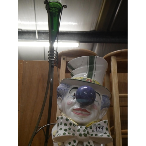 171 - CERAMIC CLOWN ORNAMENT & GLASS VASE