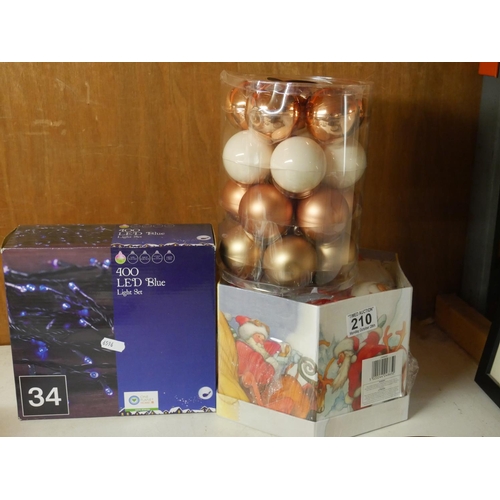 210 - 2 BOXES OF CHRISTMAS BAUBLES & LED LIGHT SET