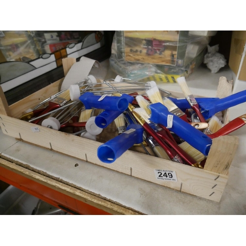 249 - BOX OF PAINT BRUSHES & ROLLER HOLDERS