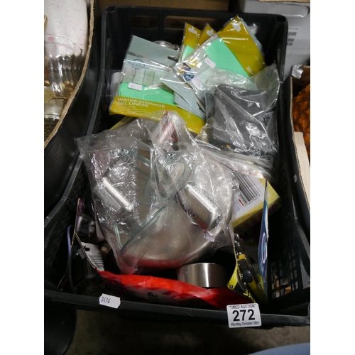 272 - BLACK PLASTIC CRATE & CONTENTS