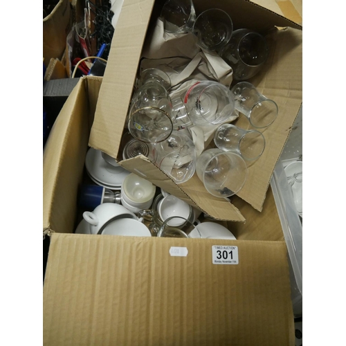 301 - ILLY COFFEE CUPS PLUS BOX OF GLASSES