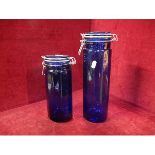 96 - 2 BLUE STORAGE JARS