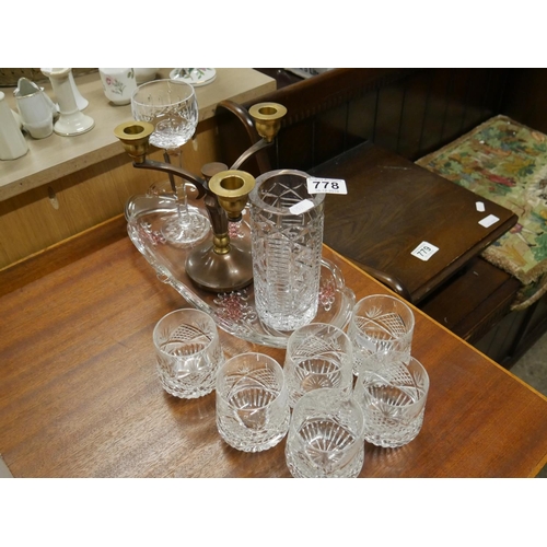 778 - LOT OF MIXED CRYSTAL INCLUDING TYRONE CRYSTAL WHISKEY GLASSES (SOME CHIPS)