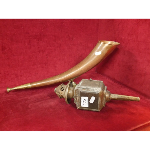 178 - CARRIAGE LAMP & MOUNTED HORN