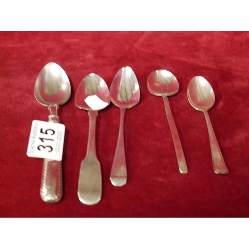 315 - 5 MIXED SILVER SPOONS