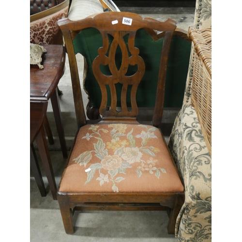 586 - 18th c. SIDE CHAIR WITH EMBROIDERED SEAT