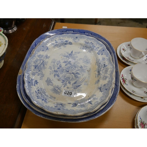 620 - 3 BLUE & WHITE PLATTERS