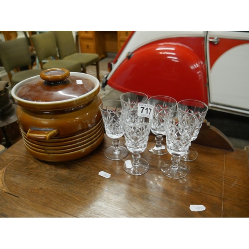 717 - SHERRY GLASSES & CASSEROLE DISH