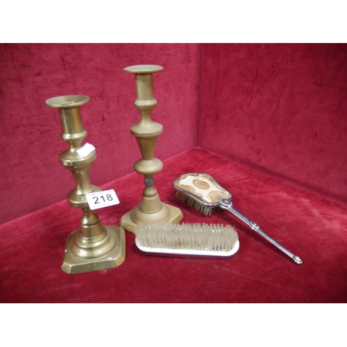 218 - DRESSING TABLE BRUSHES & CANDLESTICKS