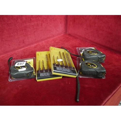 857 - 3 MEASURING TAPES & DRILL BITS