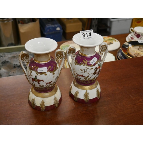 814 - PAIR OF HAND PAINTED VASES