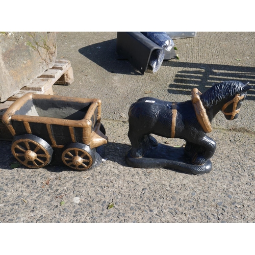 25 - CONCRETE HORSE & CART PLANTER