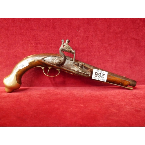 266 - FLINT LOCK PISTOL WITH BRASS MOUNTS