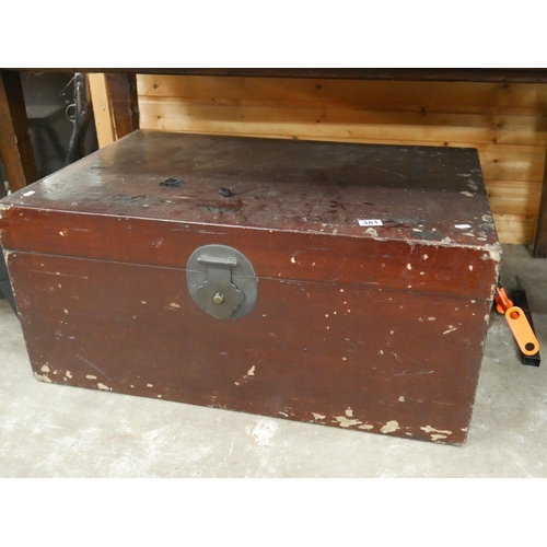 381 - ANTIQUE WOODEN TRUNK