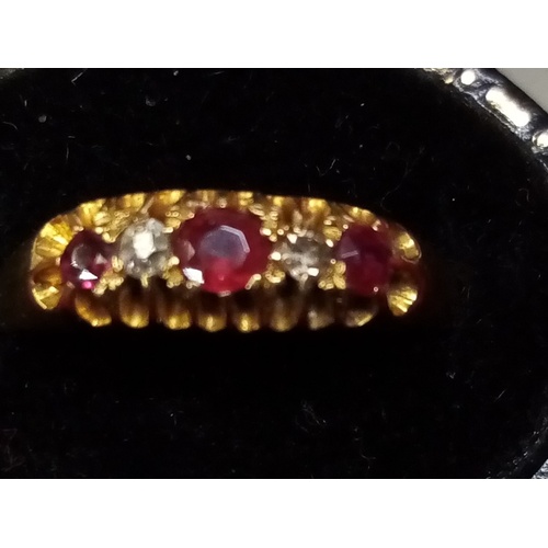 388 - 18CT GOLD RUBY & DIAMOND RING SIZE N