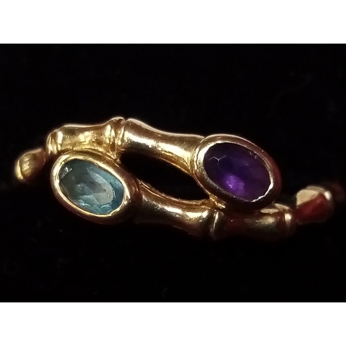 389 - 9CT BLUE/PURPLE BAMBOO RING SIZE S