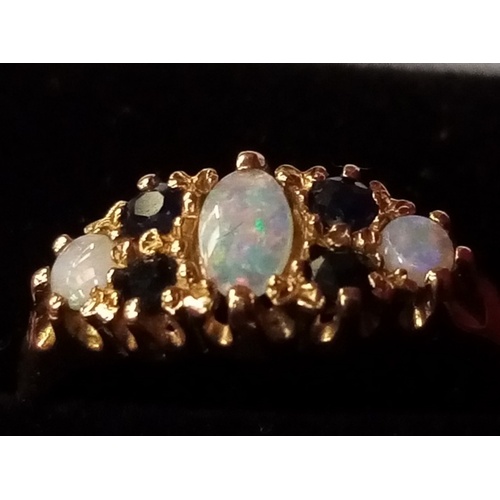 391 - 9CT GOLD SAPPHIRE & OPAL RING M 1/2