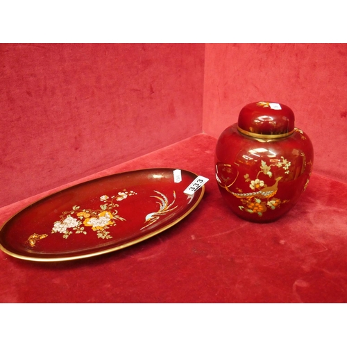 333 - CARLETONWARE ROUGE GINGER JAR & PLATE