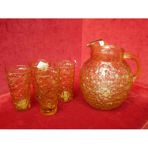 334 - AMBER VINTAGE JUG & GLASSES