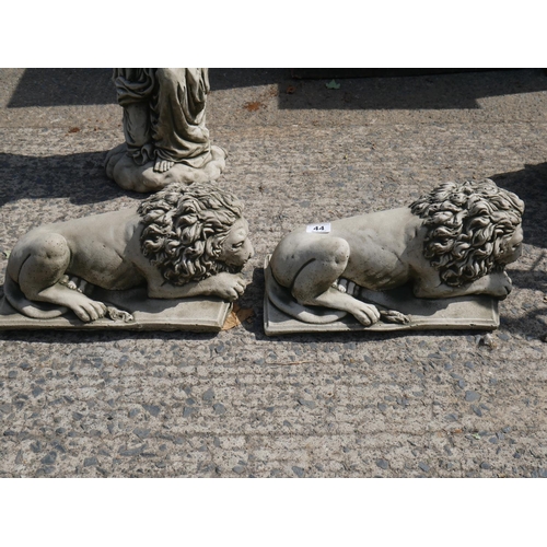 44 - PAIR OF CONCRETE LIONS