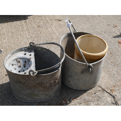 51 - 2 GALVANISED BUCKETS & STONE PLANTER