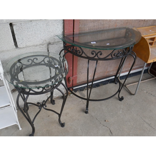 107 - 2 WROUGHT IRON & GLASS TABLES