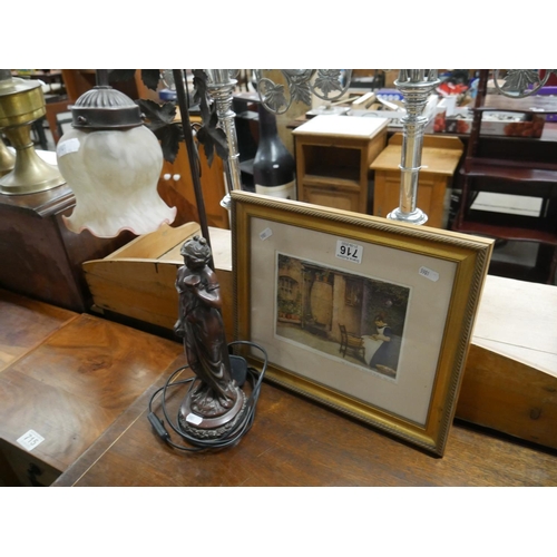 716 - FIGURINE LAMP & PICTURE