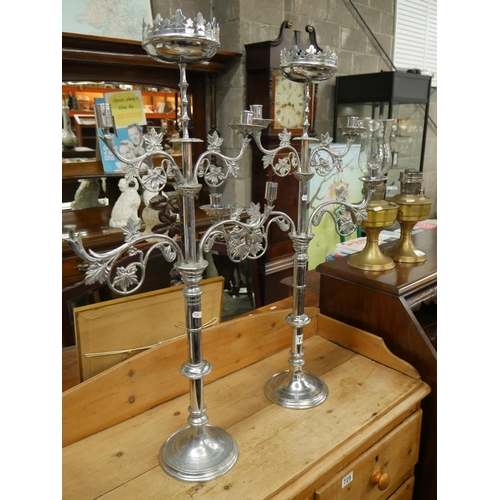 724 - PAIR OF LARGE CHROME CANDLESTICKS