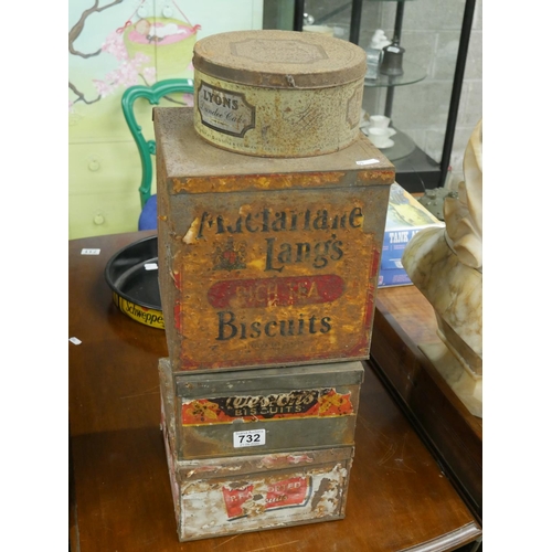 732 - LOT OF ANTIQUE BISCUIT TINS