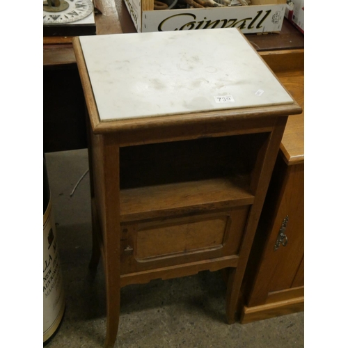 739 - OAK MARBLE TOP BEDSIDE CABINET