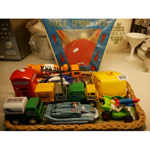 833 - LOT OF MODEL VEHICLES PLUS TABLE TENNIS SET