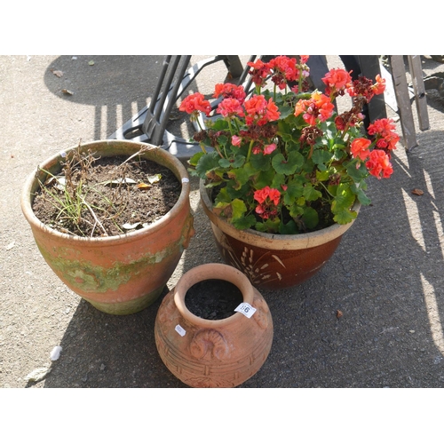 86 - 2 TERRACOTTA PLANTERS & 1 SALT GLAZED PLANTER